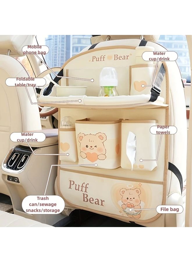 Donut Bear Car Seat Back Organizer With Foldable Table Cup Holder And Storage Bag - Image 3